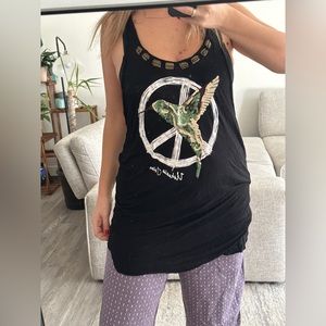 Ibiza Ushuaia Tank black with side cut sequins hummingbird Excellent cond S S